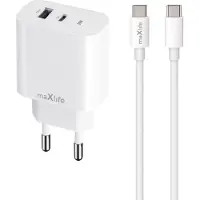Forever chargeur secteur PD QC MXTC-06 1x USB-C 1x USB 30W blanc + câble USB-C - USB-C 60W