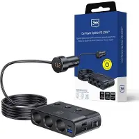 3MK Car Power Splitter 120W Pd Qc Pps Usb 3A1C3Socket Noir