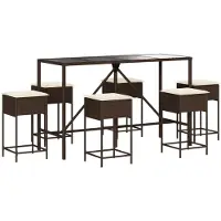 Syfax Ensemble de bar de jardin avec coussins 7 pcs marron poly rotin