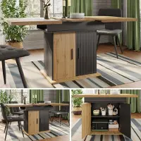SUCCESS COURIER Table à manger XL à rallonges (110-140 cm) avec rangement intégré, table de cuisine télescopique pour 4 à 6 personnes, table à manger de style rétro avec étagères réglables