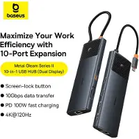 Baseus Hub USB-C vers HDMI, 3xUSB, 2xUSB-C, RJ45, SD, TF, Jack 3,5 mm - Metal Gleam Series II (B00061800813-00) - Gris sidéral
