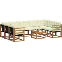 vidaXL Ensemble de canapés d'extérieur , 10 pièces, couleur naturel et crème, en bois massif d'acacia