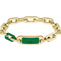 Lacoste Bracciale a Catena per Equipaggio, (Acier inoxydable avec revêtement ionique en or jaune et composants en aluminium vert)