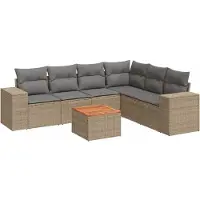 vidaXL Ensemble de salon de jardin 7 pièces avec coussins Beige Poly Rattan