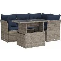 vidaXL Ensemble de salon de jardin 5 pièces avec coussins Gris Poly rotin Acacia