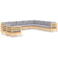 vidaXL Ensemble de salon de jardin 10 pièces avec coussins gris, en bois de pin massif