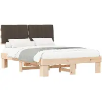 vidaXL Cadre de lit avec tête de lit rembourrée Taupe 135 x 190 cm