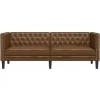 vidaXL Canapé à 3 places Chesterfield marron similicuir daim