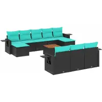 vidaXL Ensemble de 11 canapés de jardin avec coussins, polyrattan noir