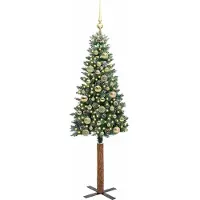 vidaXL Sapin de Noël mince Vert 150 cm PVC et bois de pin massif