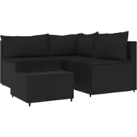 vidaXL Ensemble salon de jardin 4 pièces avec coussins noir poly rotin