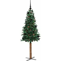 vidaXL Sapin de Noël mince Vert 150 cm PVC et bois de pin massif