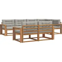 vidaXL Ensemble de canapés d'extérieur avec coussins 7 pièces Naturel et Gris clair