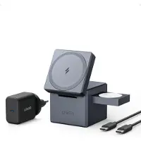 Anker 3-en-1 Cube - Chargeur sans fil - avec MagSafe + adaptateur secteur - 15 Watt - MFI - Noir