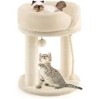 Costway 4in1 Arbre à chat Petit 50,5cm, Arbre à chat avec siège doux, base, boule de poils & corde en sisal, Arbre à chat en bois, Arbre à grimper, Meubles pour chats, Beige