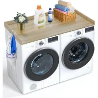 SucceBuy Plan de travail pour lave-linge séchant, 54 x 27 pouces, bois, hydrofuge avec patins antidérapants, pour l'organisation du linge, chêne