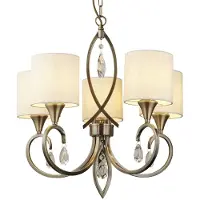 Searchlight Alberto Lampe suspendue à 5 flammes laiton antique Abat-jour textile beigeReproduction cristal
