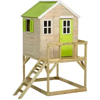 Kangui Maisonnette Enfant Extérieur en Bois TINNI avec Plateforme - Toit Étanche - Vert & Blanc