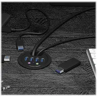 Icy Box Hub de bureau, 4x USB-A 3.0, audio, montage 60 mm, noir, 1 pièce.