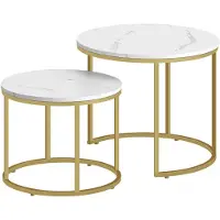 Leobert Table Basse - - Marbre/Pieds Dorés - 53 X 45 Cm - Lot De 2