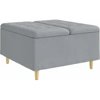 vidaXL Pouf de rangement avec coussin Gris clair 80 x 80 x 45 cm Tissu