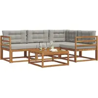 vidaXL Ensemble de canapés d'extérieur avec coussins 5 pièces Naturel et gris clair