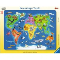 Ravensburger 30 pièces Kinder cadre Puzzle Carte du monde avec animaux 06641