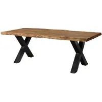 MASSIVMOEBEL24.DE MASSIVMOEBEL24 | Table à manger 240x100 en bois de Sheesham bois naturel pieds en X anthracite brillant FREEFORM 5