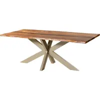 MASSIVMOEBEL24.DE MASSIVMOEBEL24 | Table à manger en bois d'acacia 240x100x74 naturel laqué / Epoxy noir, support Spider argent mat EPOXY