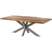 MASSIVMOEBEL24.DE MASSIVMOEBEL24 | Table à manger 260x100 en bois de Sheesham sablé nature pied central gris FREEFORM 5