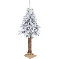 Springos Arbre de Noël artificiel 180 cm | Sapin avec neige sur tronc naturel | Arbre de Noël avec housse en jute et support stable