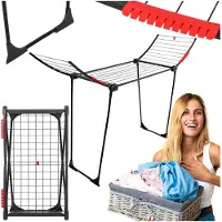 Springos Séchoir à linge pliable Balcon Séchoir à linge 120x175x54cm Longueur de séchage Surface de suspension 16 m pour l'intérieur et l'extérieur - Noir
