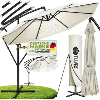 Tillvex Parasol Beige Ø 350 cm Parapluie de jardin Parasol de marché Manivelle Balcon Inclinable Beige - Ø350cm