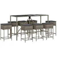 Syfax Ensemble de bar de jardin 9 pcs avec coussins gris poly rotin