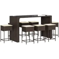 Syfax Ensemble de bar de jardin 9 pcs avec coussins marron poly rotin