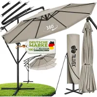 Tillvex Parasol Taupe Ø 350 cm Parasol de jardin Parasol de marché Manivelle Balcon Aluminium Inclinable