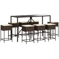Syfax Ensemble de bar de jardin 9 pcs avec coussins marron poly rotin