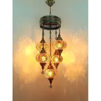 Halay Suspension turque à 5 ampoules en verre mosaïque brun – plafonnier oriental avec 5 boules