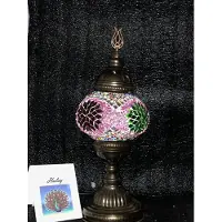Halay Lampe turque artisanale avec perles roses et mosaïque colorée – lampe de table orientale, 100 % unique et sûre