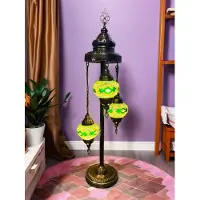 Halay Lampe de table turque faite main avec 3 boules en verre mosaïque colorées – lampe de chevet élégante pour le salon et la chambre à coucher