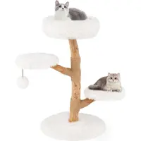 Northix Arbre à chat, 90 cm, bois de poirier, blanc, plusieurs niveaux