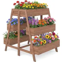 Northix Jardinière surélevée en bois à plusieurs niveaux avec 6 bacs, 126 x 90 x 115 cm
