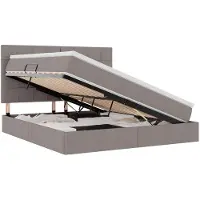 vidaXL Lit coffre à LED avec matelas, couleur taupe, 180 x 200 cm, tissu