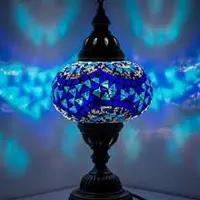 Halay Lampe de table turque avec boule en mosaïque bleue de 13 cm – Lampe orientale fabriquée à la main pour une lumière d'ambiance