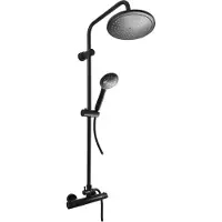 RAV Colonne de douche murale thermostatique en laiton noir mat avec douchette H. 109 cm