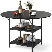 Northix Table à manger ronde, 120 cm, étagère à 2 niveaux, structure métallique