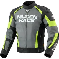 MUGENRACE Romano blouson textile imperméable pour moto, gris foncé/noir/jaune fluo, 3XL
