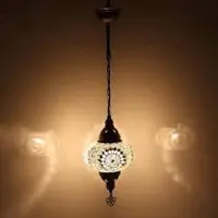 Halay Lampe suspendue Mozaïek - Lampe orientale faite main en Turquie - Lampe marocaine - Hauteur 53 cm - Blanc
