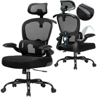 COMHOMA Chaise de bureau ergonomique, chaise de bureau avec appui-tête 3D soutien lombaire, design de crochet à vêtements intégré, accoudoir rabattable, 150kg