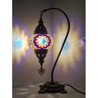 Halay Lampe Mozaïek - Lampe de table turque - Lampe orientale en forme d'arc - Fabriquée à la main - Douille E14 - Verre de 16 cm